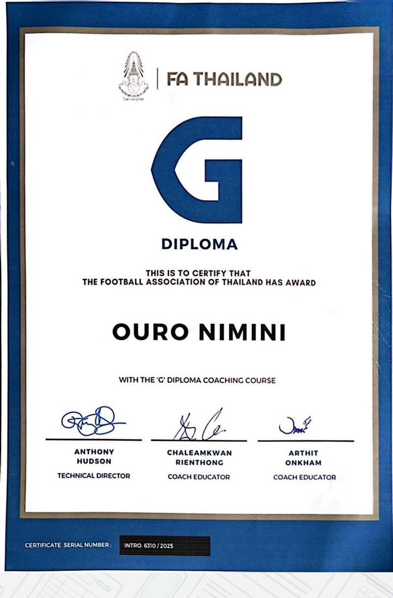 FA Thailand 'G' Diploma awarded to Ouro Nimini