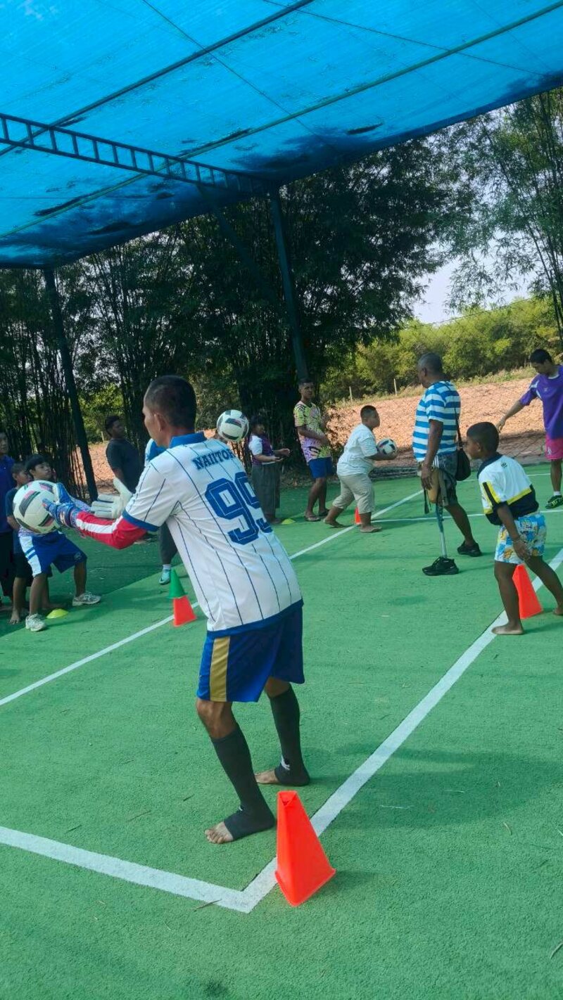 A goalkeeping drill during an inclusive session